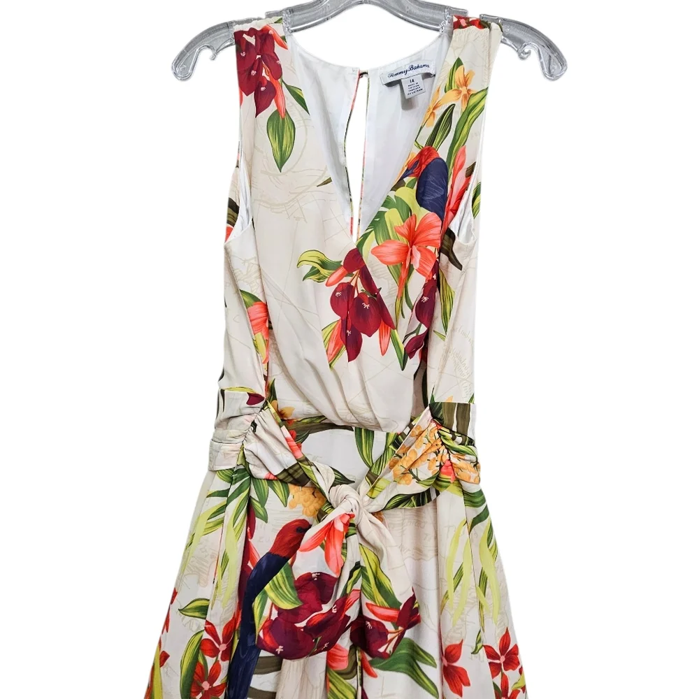 Tommy Bahama Tropical  Nwot V Neck Ruffle Hem Sleeveless Resortwear Mididress_9